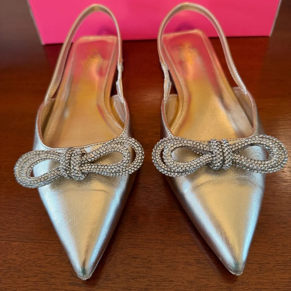 Lilly Pulitzer Brit Gold Rhinestone Bow Slingback Flats Size 9